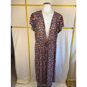 Ember Full Length Duster XL Navy Floral NWT Sheer Chic Tie Front Maxi Cover Up